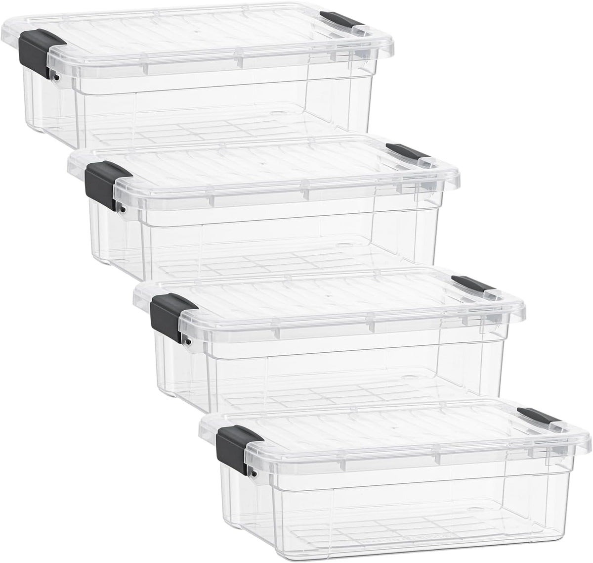 Superio Clear Storage Boxes with Lids, 3.4 Quart Plastic Container Bins for Organizing, Stackable Crates, BPA Free, Non Toxic, Odor Free, Organizers for Home, Office, School, and Dorm