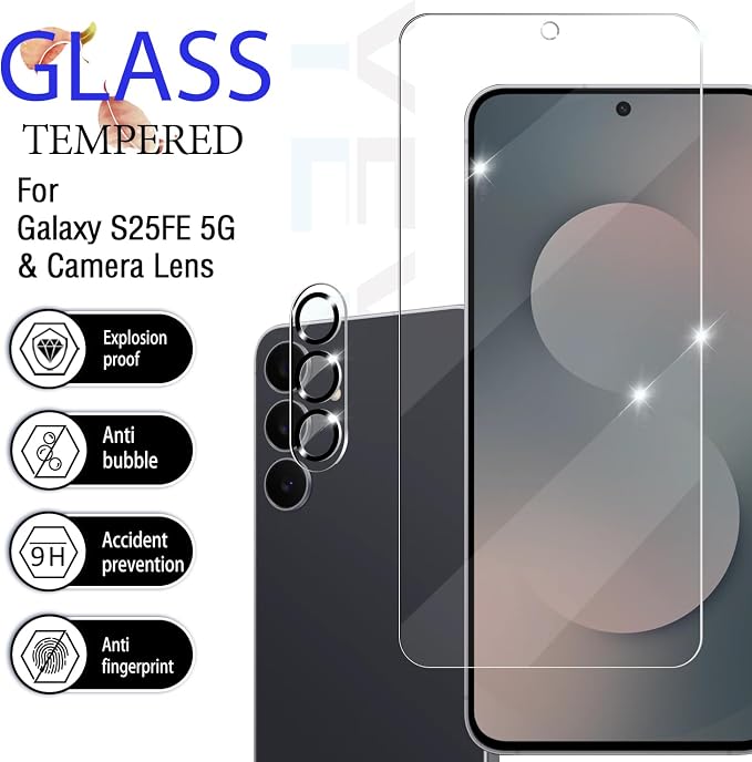 Screen Protector for Samsung Galaxy S25 FE, Tempered Glass & Camera Lens