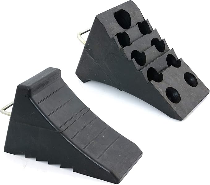 AFA Tooling - Heavy Duty Rubber Wheel Chocks w/Steel Tie Off Handles - RV Wheel Chock for Front & Back Tires - Quick Grip Ribbed Design - Great for Your Camper, Trailer, RV, Truck, Car or ATV - 4 Pack