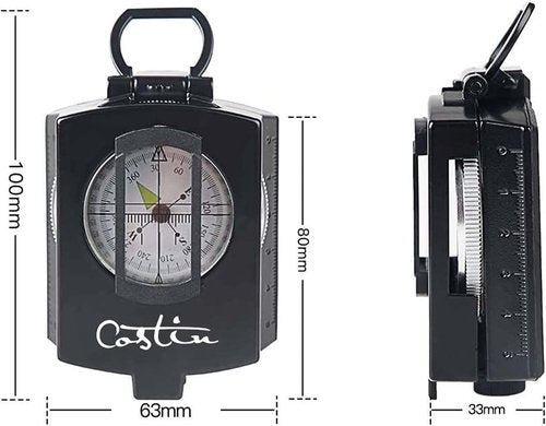 COSTIN Multifunctional Compass - High Accuracy Metal Military Compass | Waterproof & Map Measurer in Matte Black