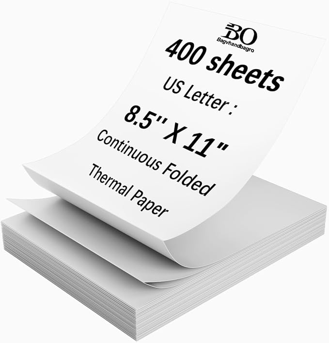 400-Sheet Thermal Printer Paper 8.5 x 11 white Continuous Folded Paper 8.5 x 11