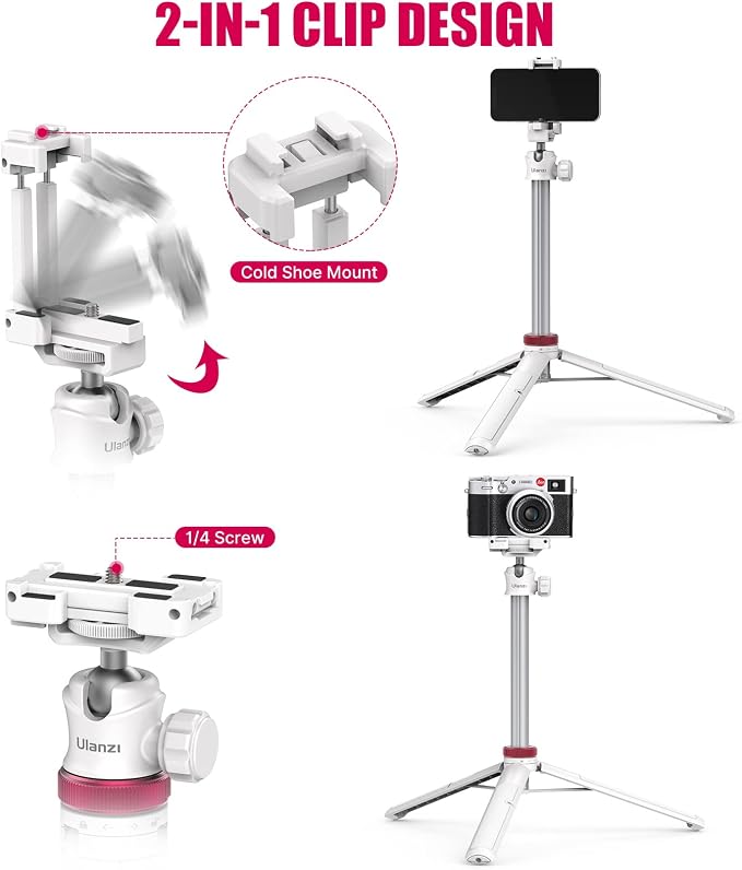 ULANZI MT-44 Extendable Phone Tripod, 360° Ball Head Camera Tripod