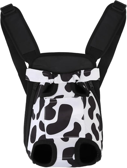 Inspack Dog Backpack Carrier/Cat Carrier, Adjustable Pet Front Carriers Travel Bag for Puppy Medium Dogs, Legs Out, Soft Ventilated Doggie Chest Carry Backpacks for Hiking/Camping, 4-7 lbs, Cow Print