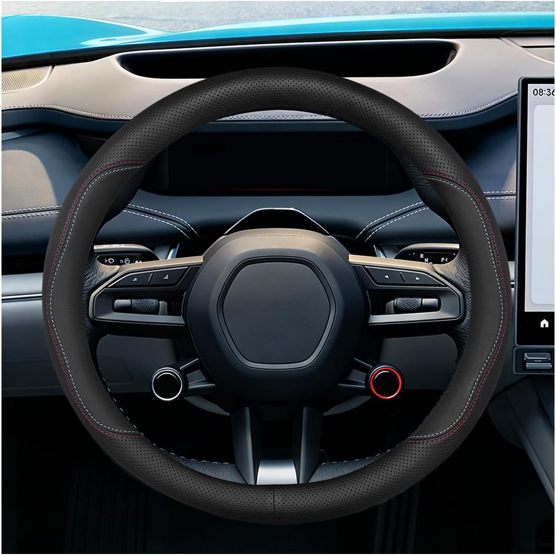 Craedli Carbon Fiber Nappa Leather Car Steering Wheel Cover 14.5-15 Inch