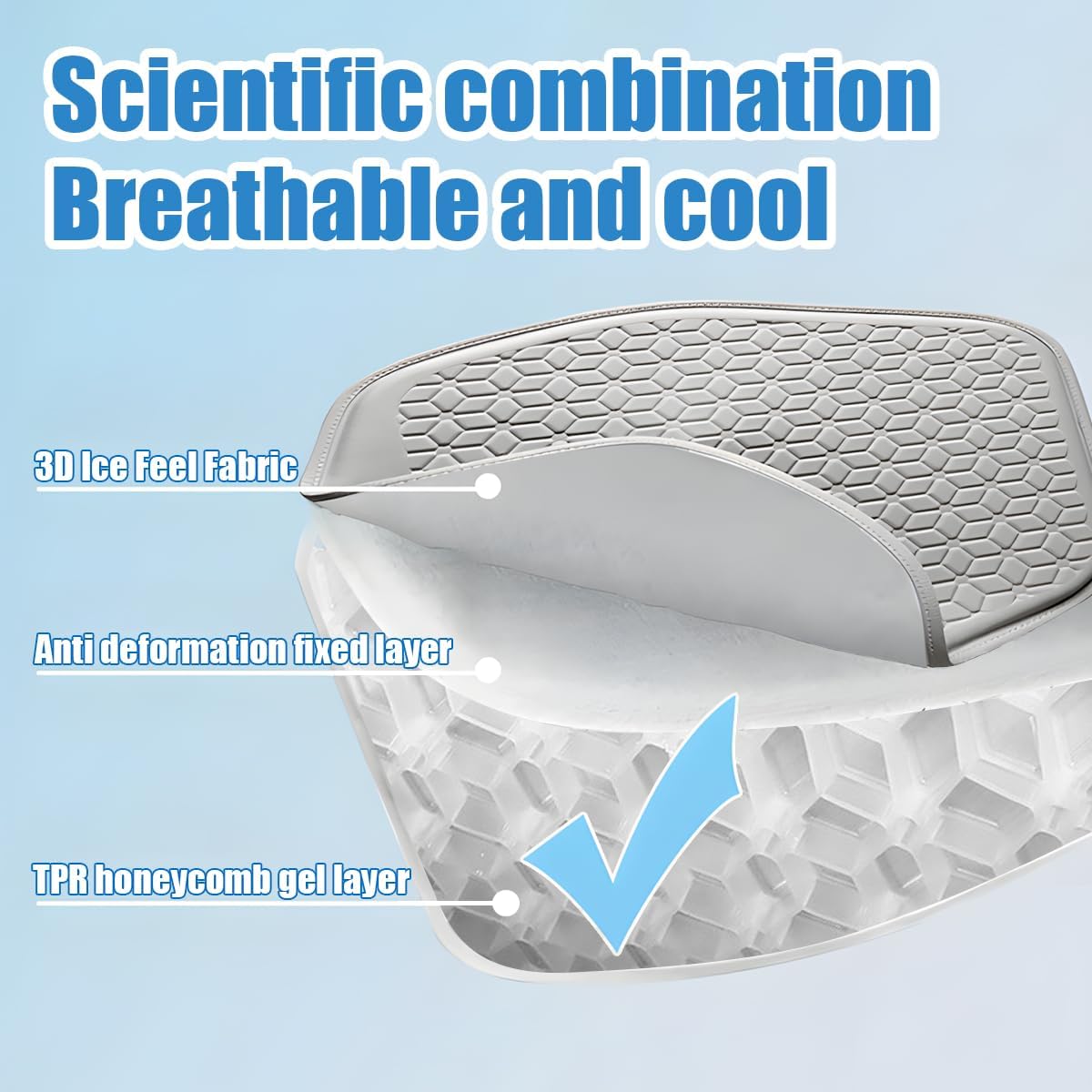 Zpana Gel Car Seat Cushion, Non-Slip Breathable Pad for Driving, Gray