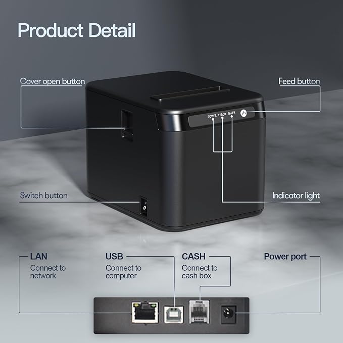 BISOFICE 80mm Receipt Printer ESC/POS Thermal Printer Desktop Direct Print