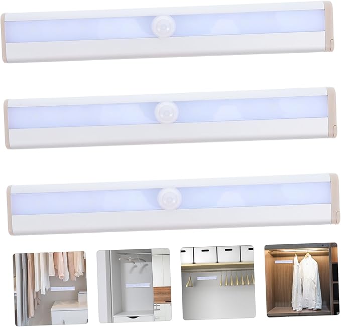 Angoily 3pcs Wireless Motion Sensor Led Cold White Cabinet Light Smart Sensor Closet Lights Under Cabinet Lighting Energy Saving