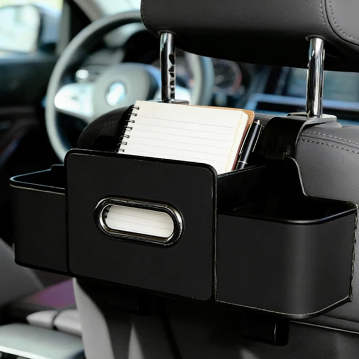 Car Organizer and Storage Box, 3-in-1 Car Seat Back Storage Box, Multifunctional Headrest Backseat Organizer with 2 Cup Holders, Smart Car Organizer for Most Vehicles (2pcs Black)