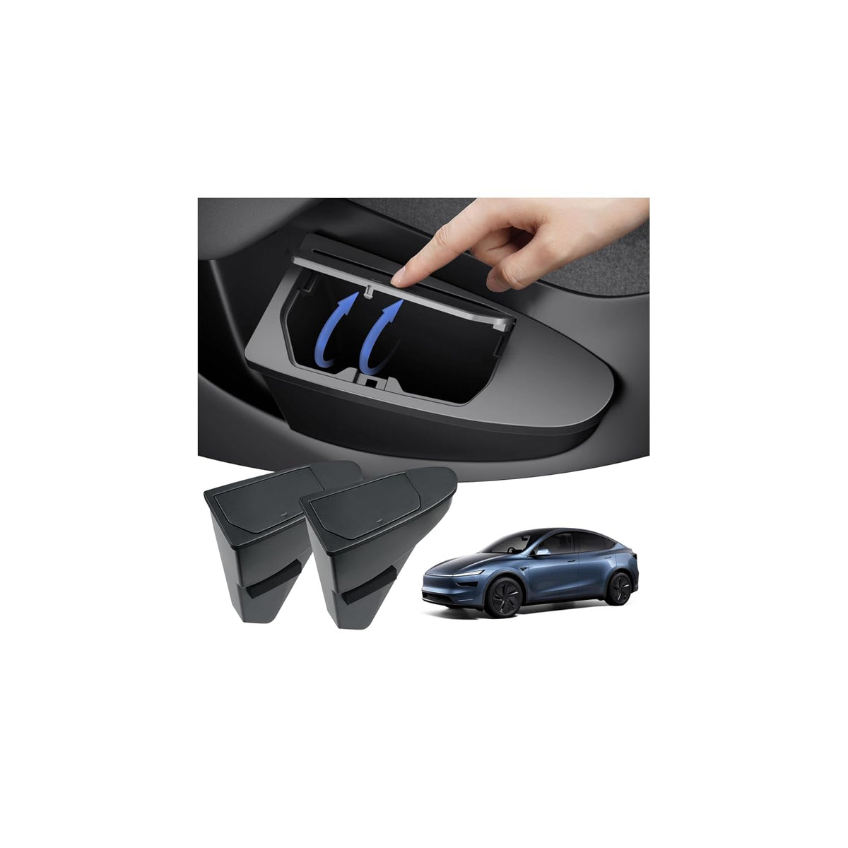 Shademax 2PCS Car Front Door Trash Can for Tesla Model Y Juniper/YL 2026 2025, Side Door Storage Box Organizer Accessories with Push-to-Open Lid Design ABS (NOT for Standard)