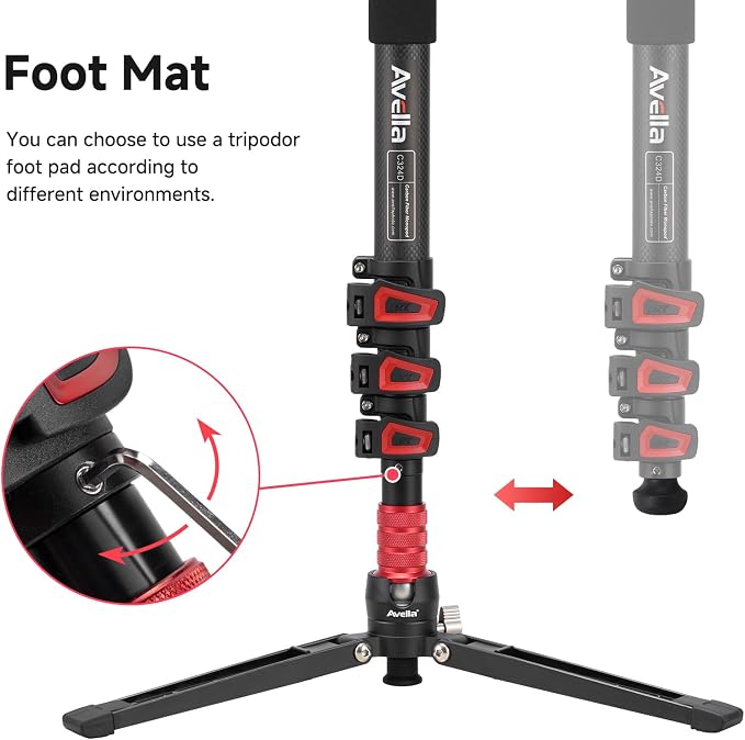 Avella C324D Carbon Fiber 67 Inch Camera Monopod Professional Telescopic Video