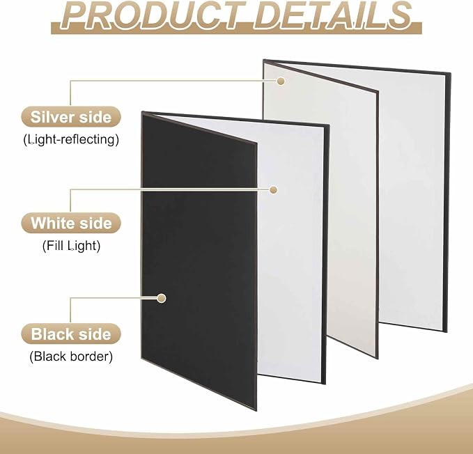 2Pcs 17"x11" Light Reflector 3 in 1 Photography Reflector Cardboards, Foldable
