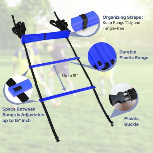 GHB Agility Ladder Set - 1 Agility Ladder with 50 Disc Cones & 2 Carrying Bags | Perfect for Training