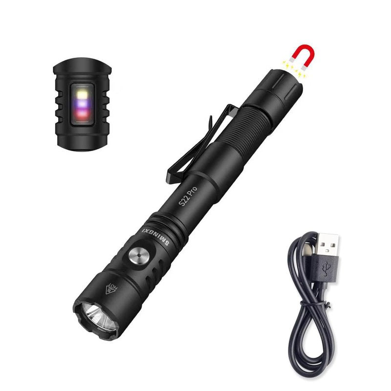 S22Pro EDC Tactical Dual Mode Rechargeable Flashlight, 1200 High Lumen Pen Light with 365nm UV Light, 2AA Dual Power Pocket LED Flashlight with Magnet for Car Repair Camping, Emergency, Outdoor