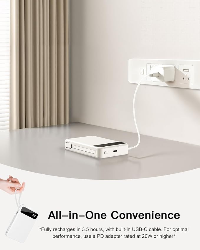 Magnetic Power Bank, 10,000mAh Wireless Portable Charger for Mag-Safe 15W Fast Charging, Battery Pack with USB-C Cable 20W In/Out for iPhone 17e/Air/17/16/15/14/13/12/Plus/Pro/Pro Max, AirPods & More
