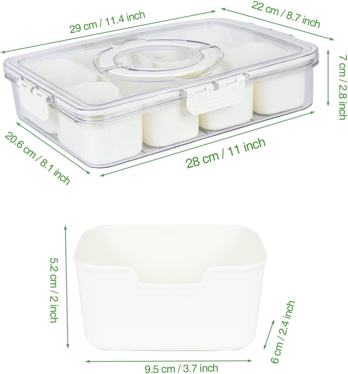 shopwithgreen 2Pcs Divided Serving Tray with Lid and Handle, Portable Snackle Box Snack Containers for Charcuterie, Party, Veggies, Snack, Fruit, Nuts, Candy, Chip, Entertaining, Picnic