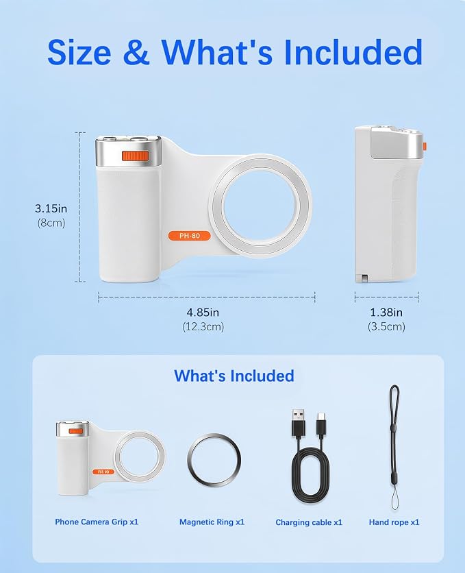 Magnetic Phone Camera Grip for iPhone & Android, Zoom Control and 1/4" Tripod