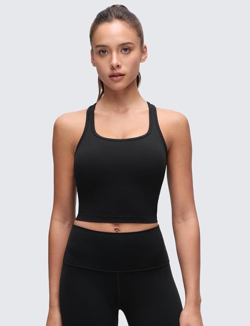 CRZ YOGA Butterluxe Racerback Crop Tank - Padded Y-Back Longline Sports Bra for Yoga & Workouts