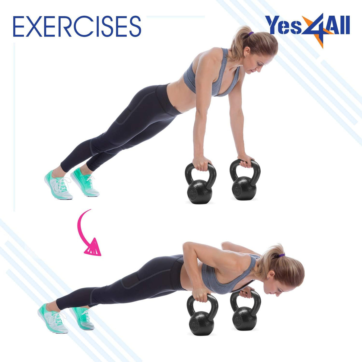 Yes4All Kettlebell Set - Cast Iron Strength Training Weights with Wide Handles | 5-30 LB Options for All Levels