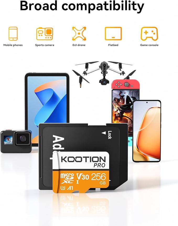 KOOTION 256GB Micro SD Card 3Pack, TF Card Micro SDXC Memory Card V30 A1 App