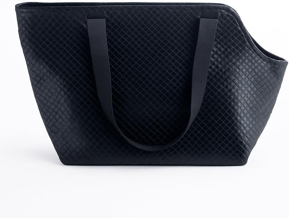 Faux Leather Dog Carrier for Small Dogs, Water-Resistant Designer Dog Purse with Safety Harness, Fashion Pet Carrier for Dogs 5-15 lbs, Luxury Dog Shoulder Carrier, Woven Black