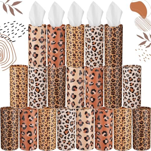 Maxcheck 20 Pack Car Tissue Cylinder with 3 Ply Facial Tissue Bulk, Leopard