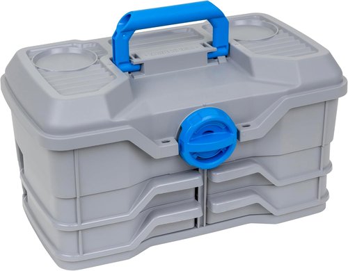 Flambeau Outdoors Fishing Tackle Box - 4 Pivot Trays, 23 Compartments, 25-Piece Kit | Light Gray