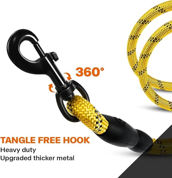 Taglory Rope Dog Leash 5 FT with Comfortable Padded Handle, Highly Reflective Threads Leash and Anti-Tangle Clip for Walking Small Dogs, 3/8 inch, Yellow