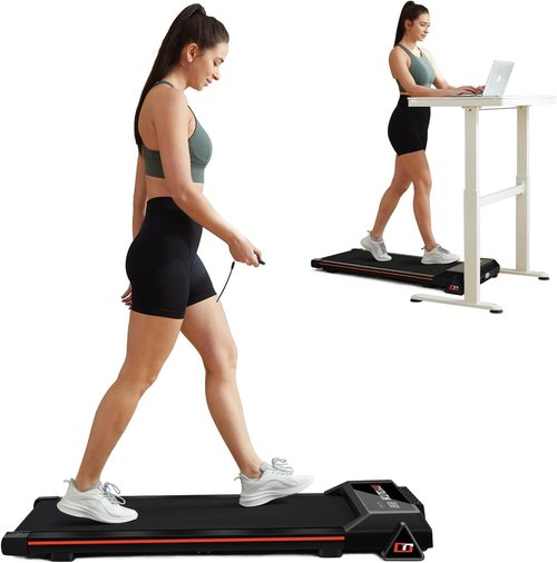 GOYOUTH 2 in 1 Under Desk Electric Treadmill - Motorized Walking & Jogging Machine with Remote Control & LED Display for Home/Office Use