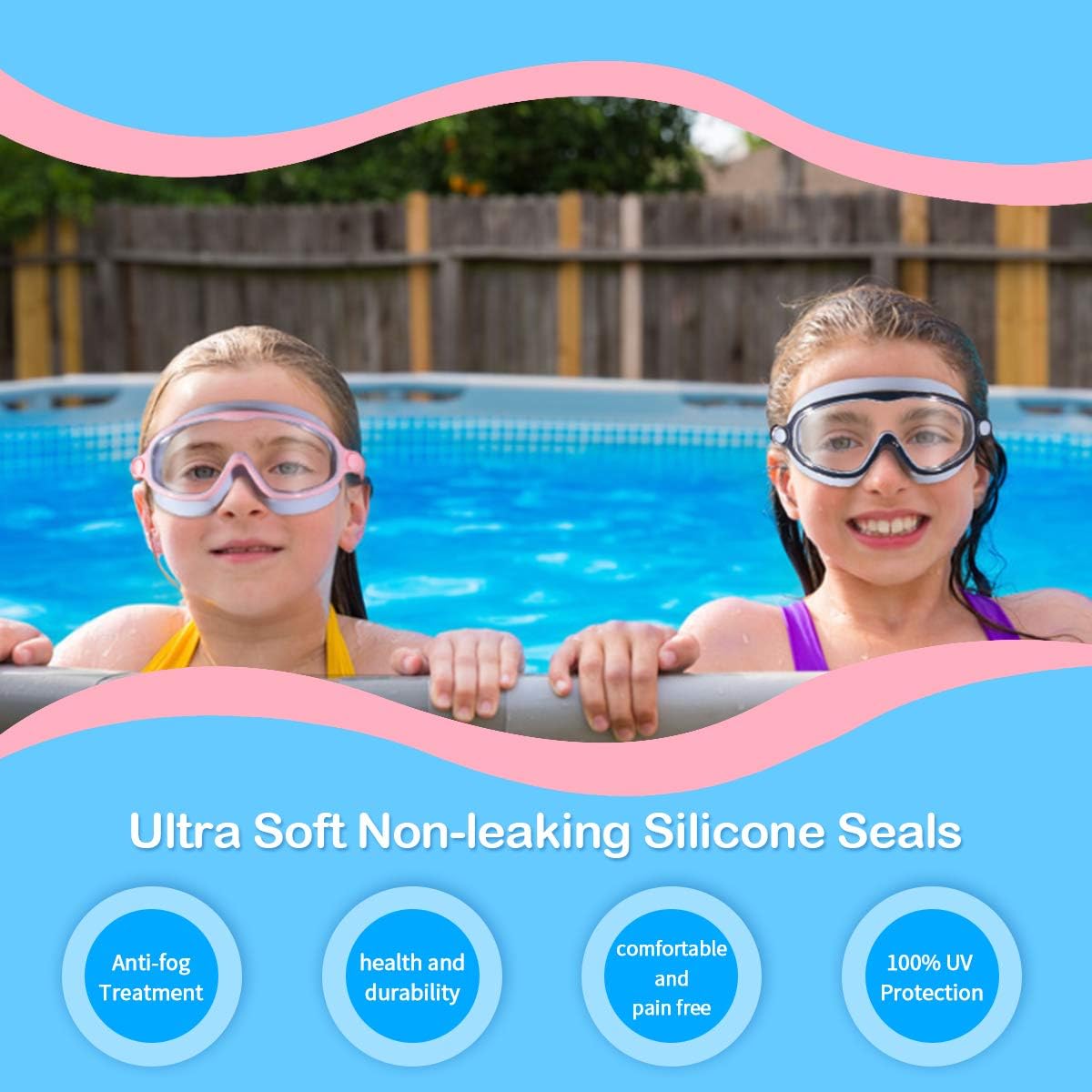 Skiennix Kids Swimming Goggles - Anti-Fog, UV Protection, Watertight Fit | 2-Pack for Ages 3-15