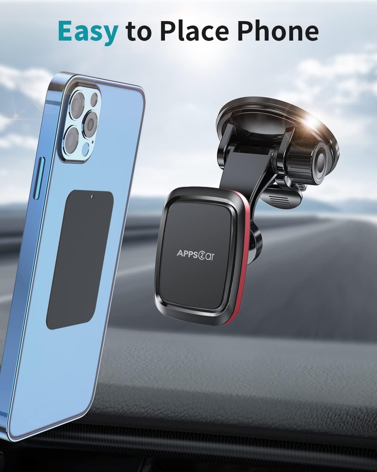 APPS2Car Magnetic Car Phone Mount, Universal Dashboard Windshield Mount