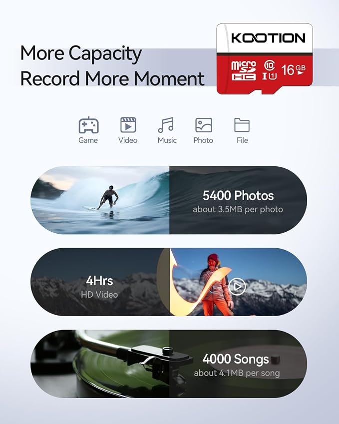 KOOTION 16 GB Micro SD Cards 5-Pack, Class 10 MicroSDHC Flash Memory Card
