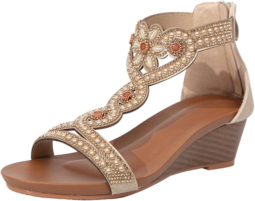 WOJWSKI Women's Slide Wedge Sandal Open Toe High Heel Zipper Back Platform