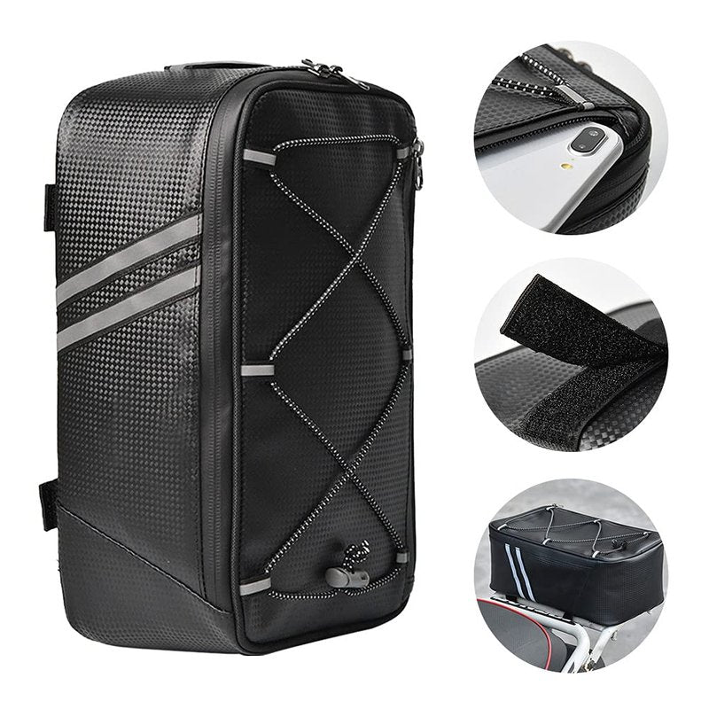 Tookie 8L Rear Carrier Luggage Bike Bag, Waterproof PU Leather Bicycle Rear Seat Cargo Bag Luggage Bike Bag Bicycle Saddle Bag with Rain Cover, Easy to Install