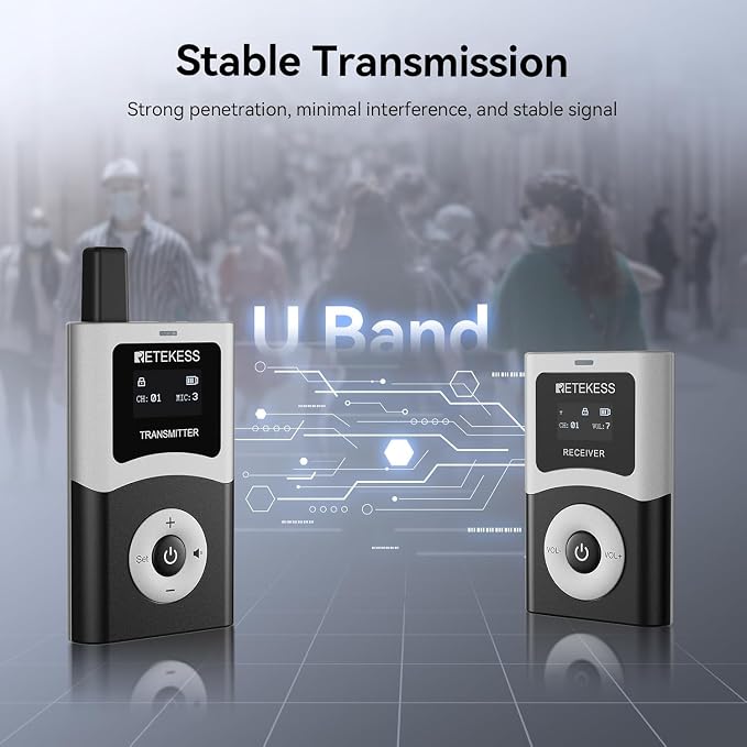 Retekess T130U Tour Guide System Set, U-Band Travel Guide System, 32-Slot