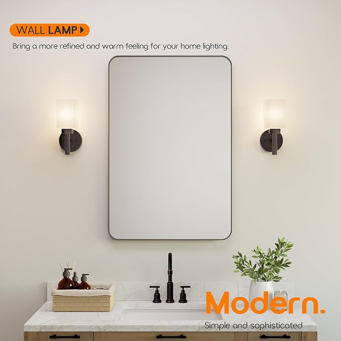 Wall Light Over Mirror Bathroom Vanity Lighting Fixtures with White Frosted Glass, Wall Sconce for Porch Hallway Entrance, Oil Rubbed Bronze T002ORB-L1