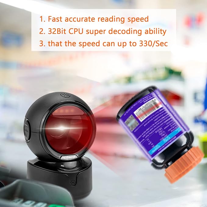 NetumScan Automatic Omnidirectional Desktop Barcode Scanner, Hands-Free USB