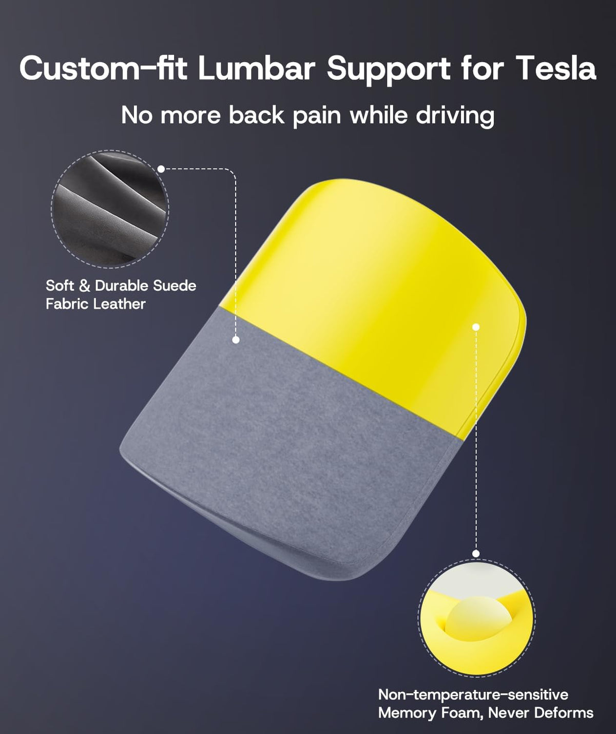 Farmogo Car Headrest Pillow & Lumbar Support Pillow Set for Tesla Model 3/Y/S/X Accessories, Suede Memory Foam Neck & Back Support, Removable Washable Cover - 2PCS