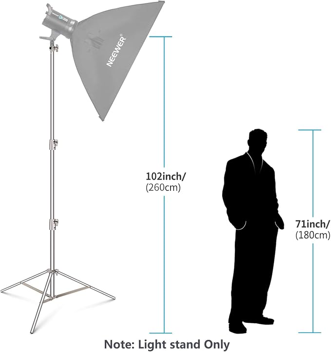NEEWER 102"/2.6m Stainless Steel Light Stand, Spring Cushioned Heavy Duty