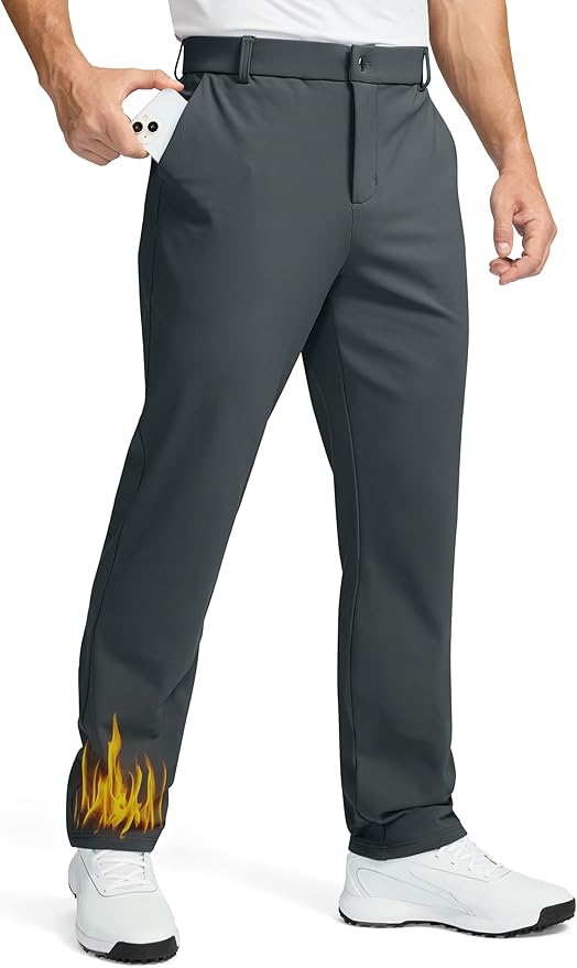 Soothfeel Men's Fleece Lined Pants 30"/32"/34" Golf Work Dress Pants Casual Insulated Warm Winter Trousers with Pockets