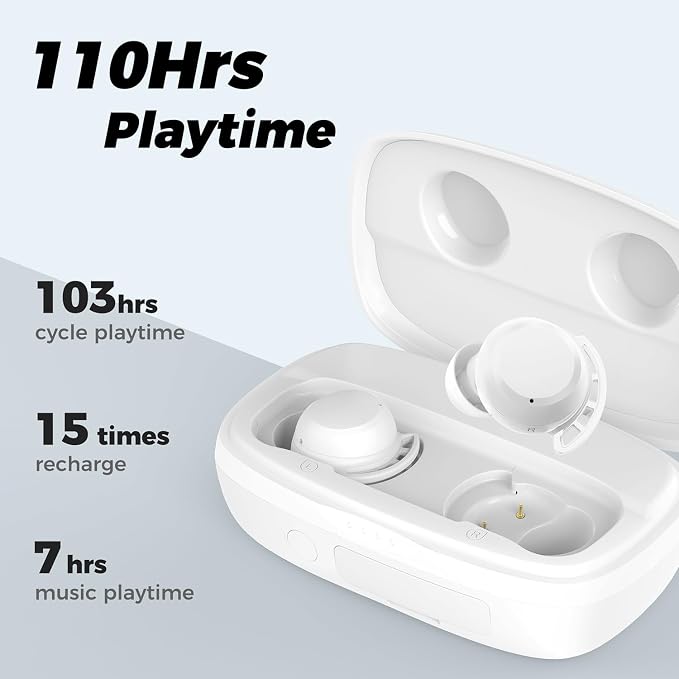 Tribit FlyBuds 3 Wireless Earbuds, 110H Playtime Bluetooth Headphones | IPX8 Waterproof, BT5.3, Deep Bass Sound Earphones, Custom EQ, Charging Case, Light Weight in-Ear Buds, Built-in Mic, White
