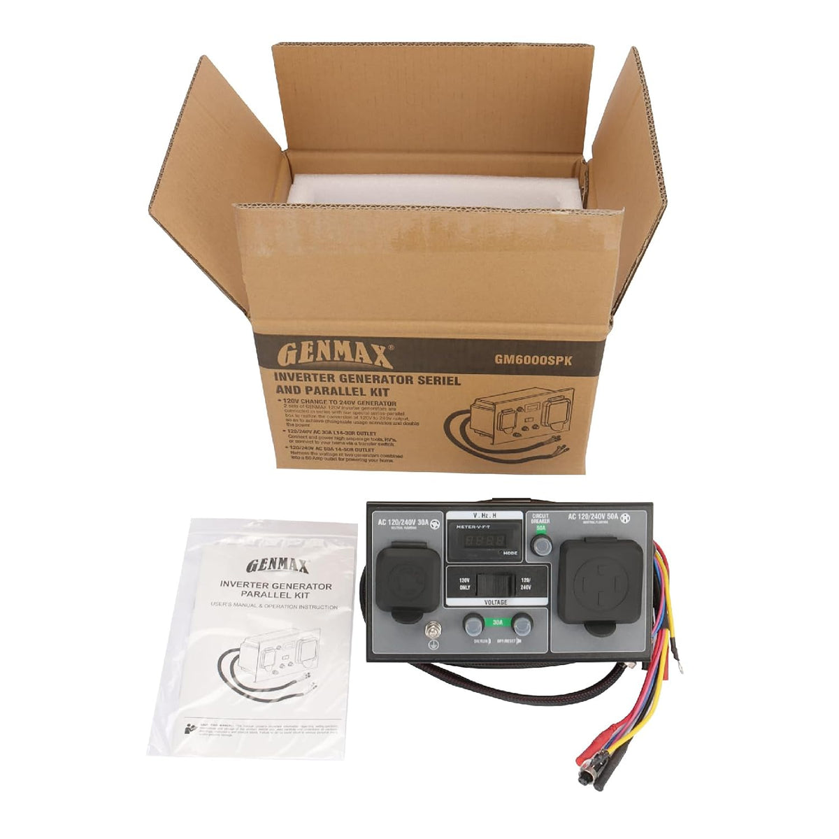 GENMAX 50-Amp RV Ready Parallel and Series Kit for Linking Two 120v GENMAX Inverter Generators to get 240v Output Ideal for Camping Outdoor & Home Backup