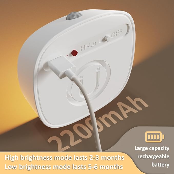 Motion Sensor Night Light Rechargeable - Wireless LED Safety Lights with 6-Month Battery Life, Link Mode Technology, 3000K Warm White for Stair, Hallway, Bedroom Safety (1 Pack)