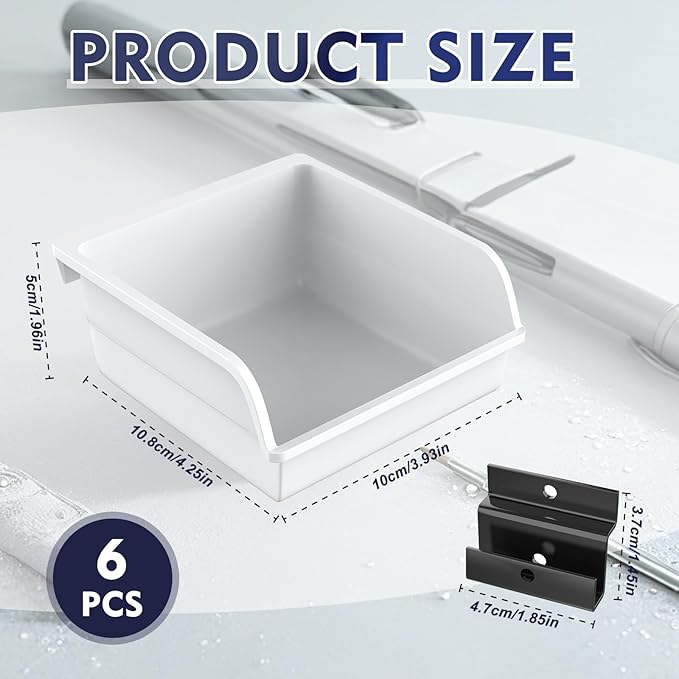 Slatwall Bins with Hooks Plastic Slatwall Organizer Slatwall Containers Workbench Bins for Slat Wall Organizing Hardware, Garage, Craft Room, Tool Shed, Hobby Supplies (6, White)