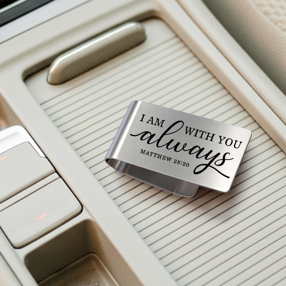 I Am with You Always Visor Clip for Cars, Matthew 28:20 Inspirational Gifts for Son Daughter, Christian Gifts for Women Men, Religious Car Charm for New Driver, Car Visor Accessories (Large)