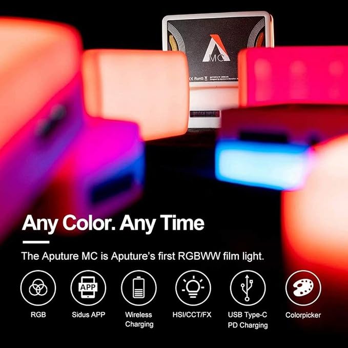 Aputure Amaran MC RGBWW Mini On Camera Video Light, 3200K-6500K, CRI/TLCI 96+