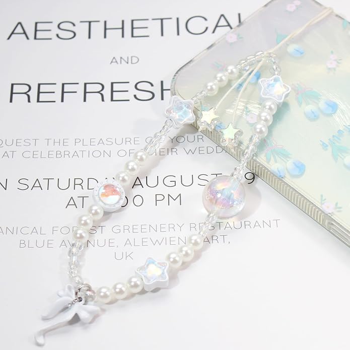 CMVFYL Beaded Camera Wrist Strap, Cute Phone Charms Strap, Pearl Bracelet Wrist
