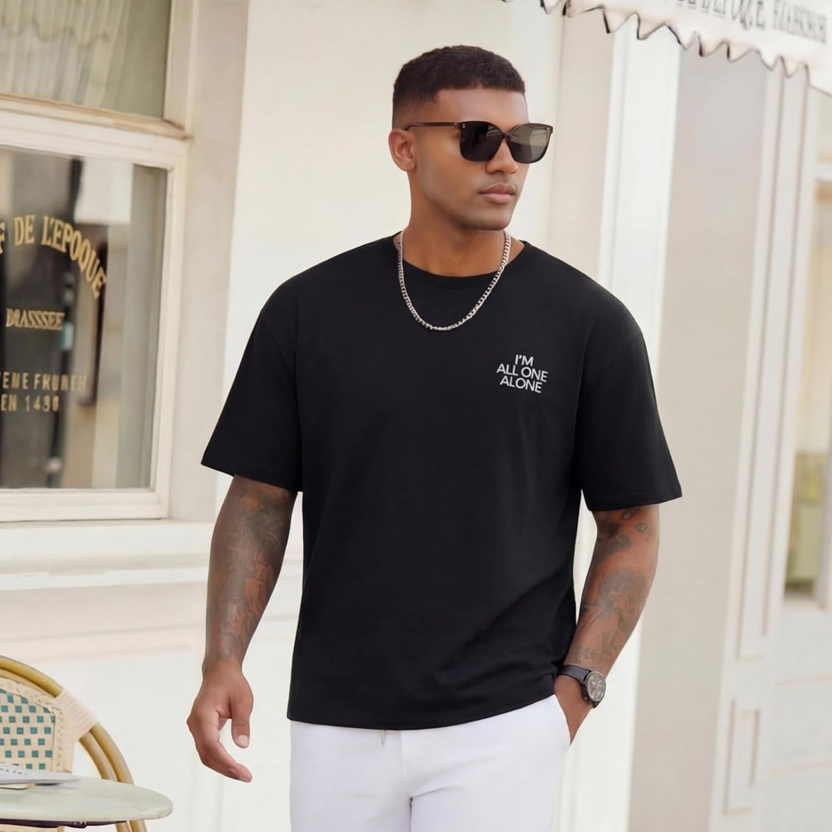 Skiennix Men's Oversized T-Shirt - Casual Drop Shoulder Short Sleeve Graphic Tee | Baggy Athletic Fit