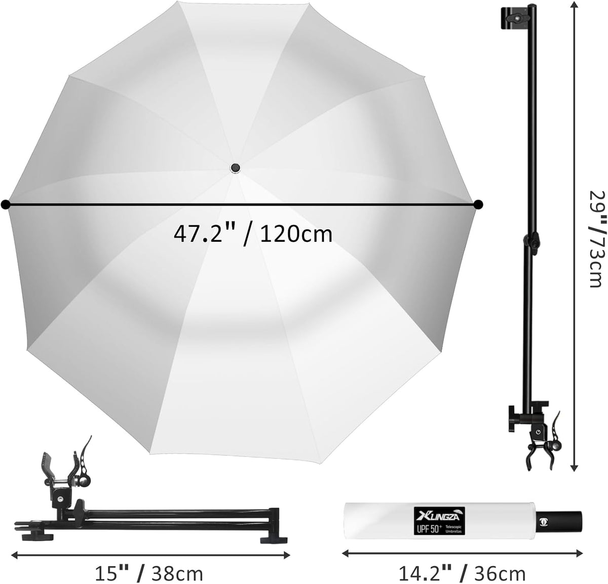 Skiennix UPF 50+ Beach Umbrella - Adjustable Universal Clamp for Ultimate Sun Protection