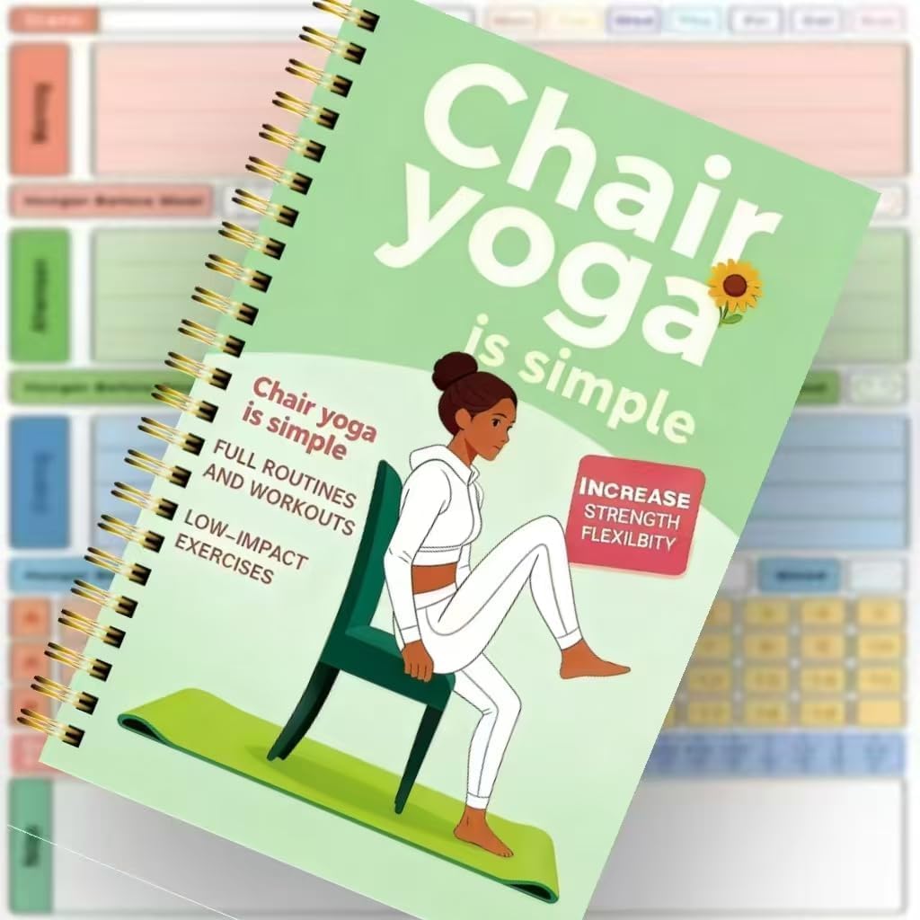 Skiennix 30-Day Chair Yoga Guide Book - 60 Workouts for Weight Loss & Flexibility | Spiral Bound, 5.5x8.3 Inch, Cyan