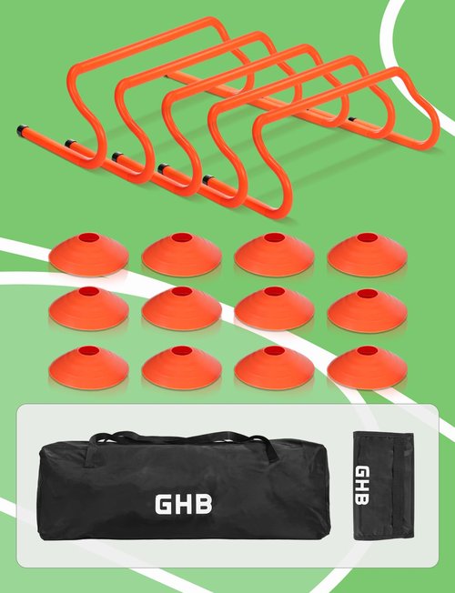 GHB Agility Hurdles 8" Speed Agility Training Hurdles, Detachable Sturdy Hurdles Training Equipment Set with Carry Bag for Kids,Athletes,Soccer,Basketball (17 Pack)